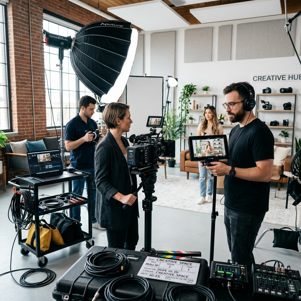 Video content production team in a studio