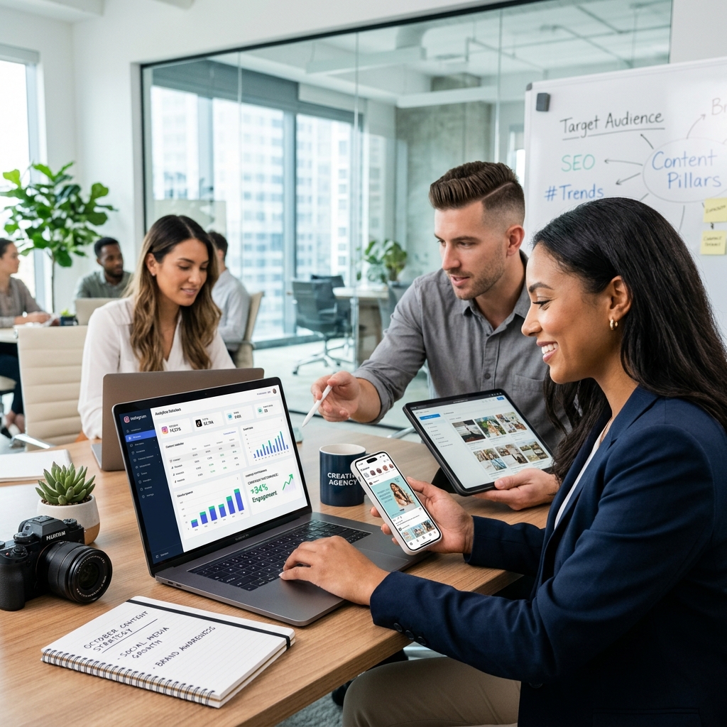 Social media management dashboard and content planning session