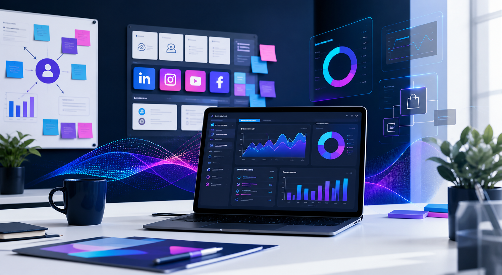 Digital marketing dashboard with audience and campaign planning panels