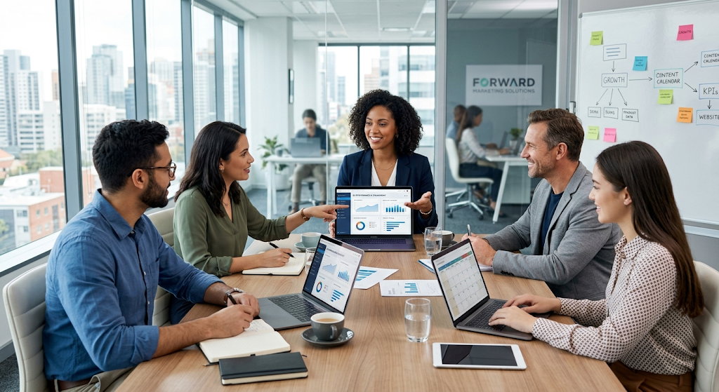 Creative team working together on a content strategy
